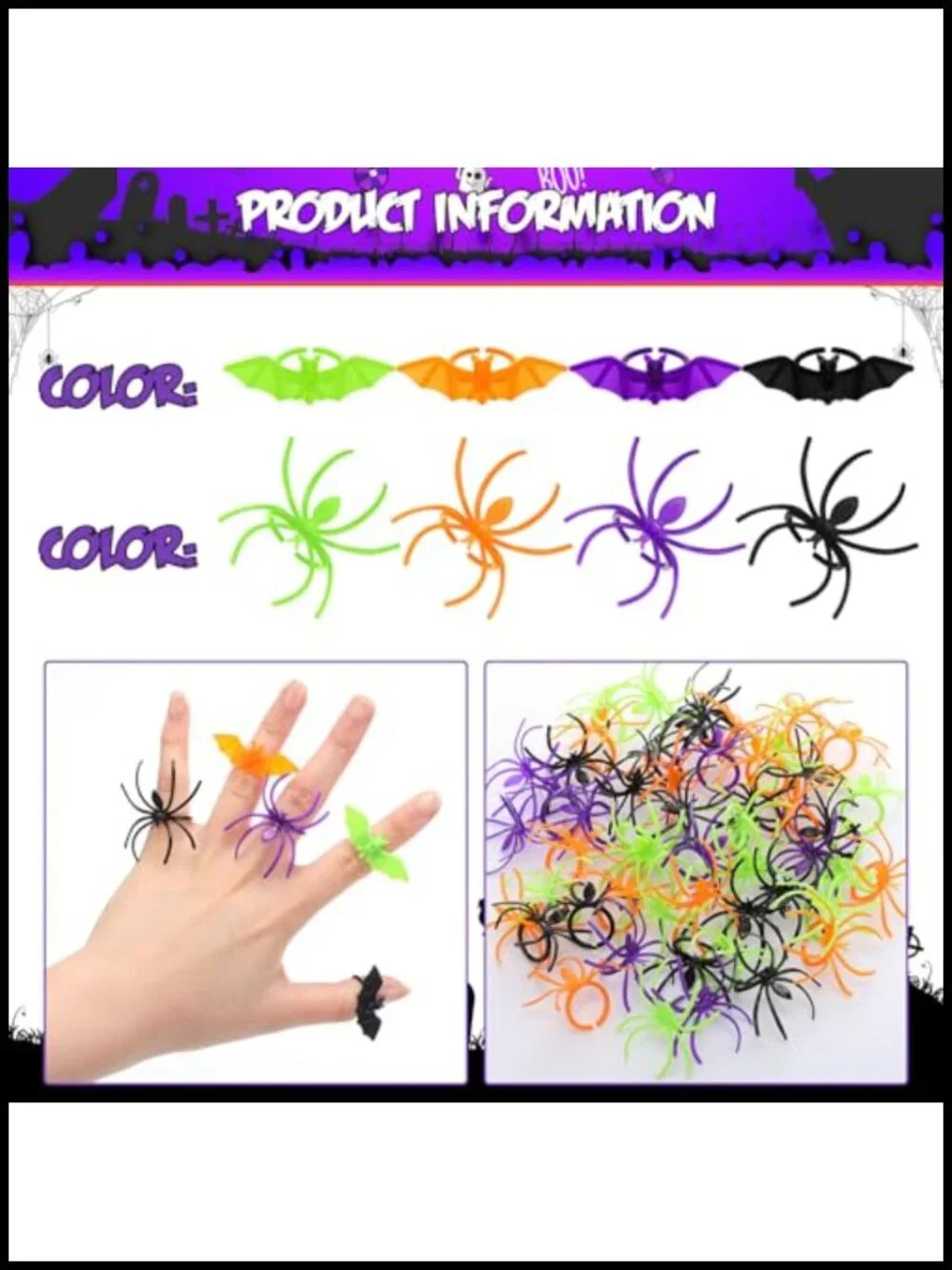 500 Pcs Spider Bat Rings Halloween Party Favors Bulk Plastic Goodie Bag Fillers